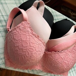 Delta Burke Pink and Black Lace Bra; Set of 3